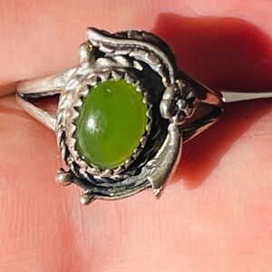 VTG Native American Navajo Sterling Green Chalcedony Ring Sz 5.5 3 G